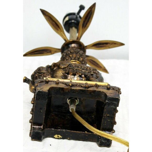 Elephant Table Accent Lamp Resin Bronze Colored Decorated Jungle Short Leaves - Picture 9 of 12